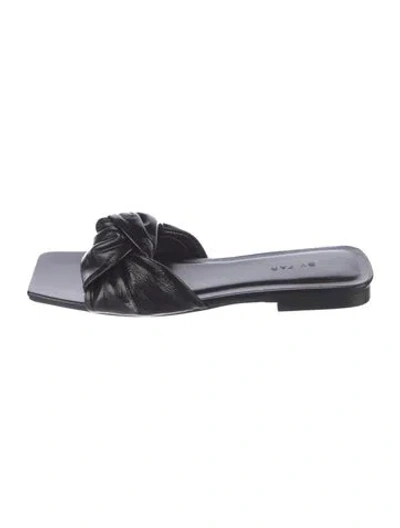 Pre-owned By Far Leather Slides In Black