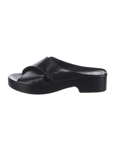 Pre-owned By Far Leather Slides In Black