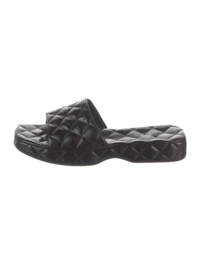 Pre-owned By Far Leather Slides In Black