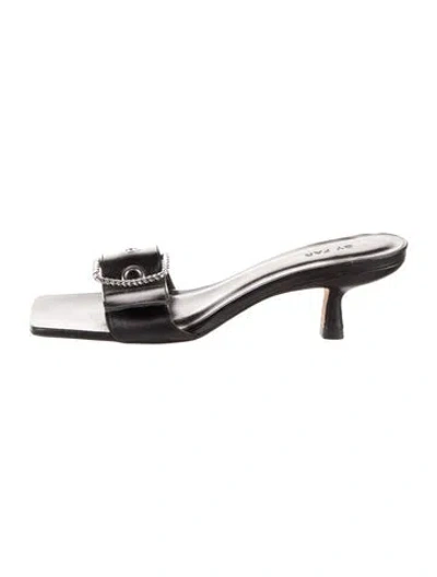 Pre-owned By Far Leather Slides In Black