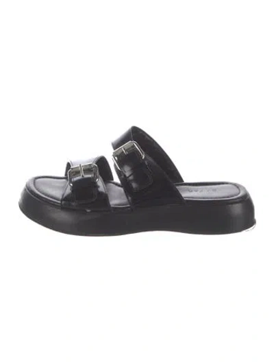 Pre-owned By Far Leather Slides In Black/blue