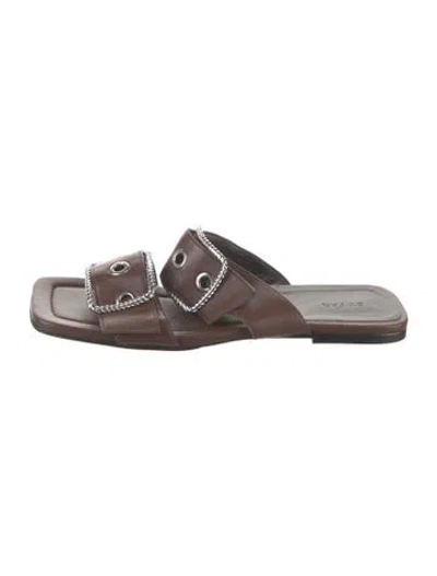 Pre-owned By Far Leather Slides In Brown