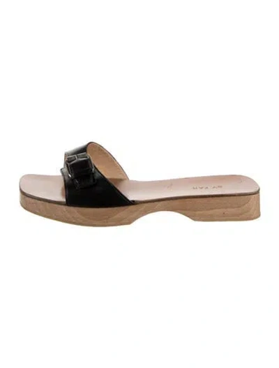 Pre-owned By Far Leather Slides In Brown