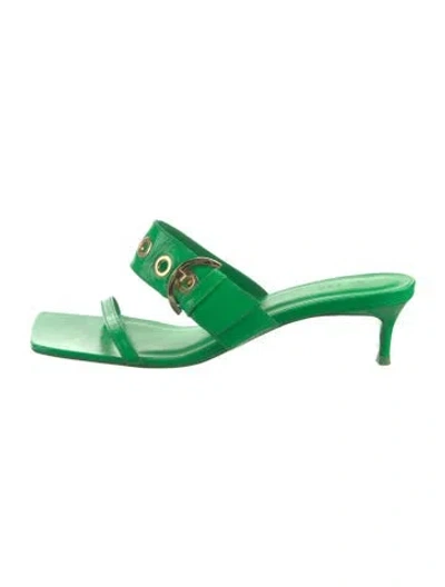 Pre-owned By Far Leather Slides In Green