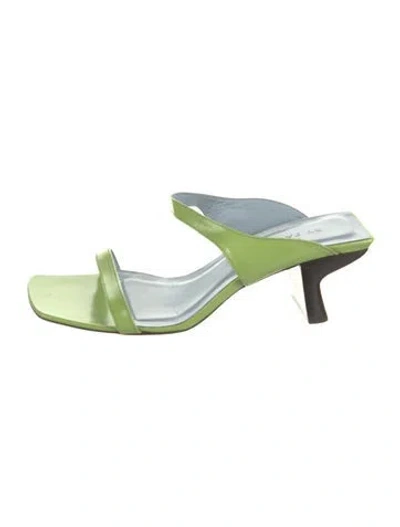 Pre-owned By Far Leather Slides In Green