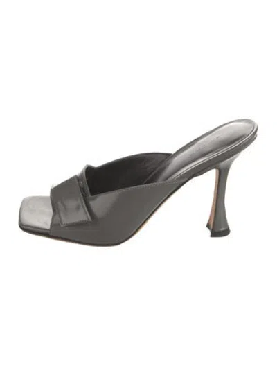 Pre-owned By Far Leather Slides In Grey