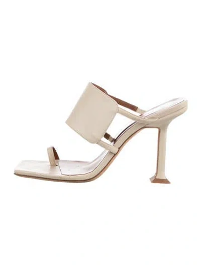 Pre-owned By Far Leather Slides In Neutral