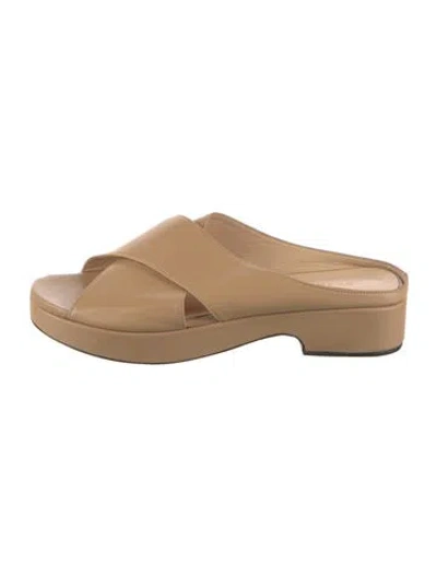 Pre-owned By Far Leather Slides In Neutral