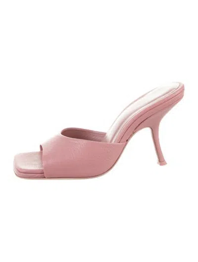 Pre-owned By Far Leather Slides In Pink