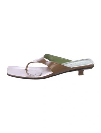 Pre-owned By Far Leather Slides In Purple