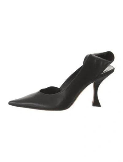 Pre-owned By Far Leather Slingback Pumps In Black