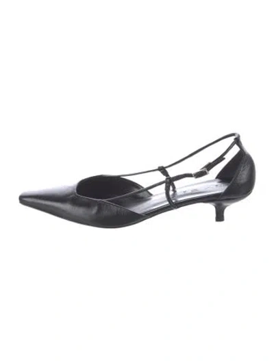 Pre-owned By Far Leather Slingback Pumps In Black