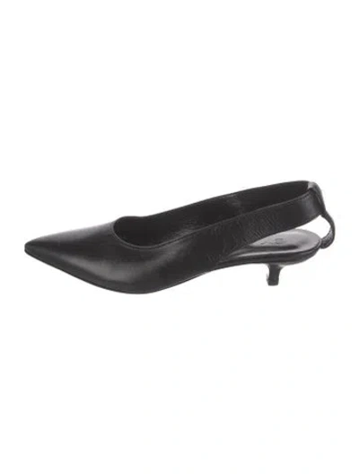 Pre-owned By Far Leather Slingback Pumps In Black