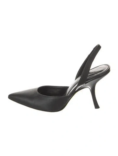Pre-owned By Far Leather Slingback Pumps In Black