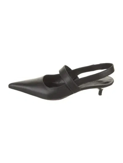 Pre-owned By Far Leather Slingback Pumps In Black