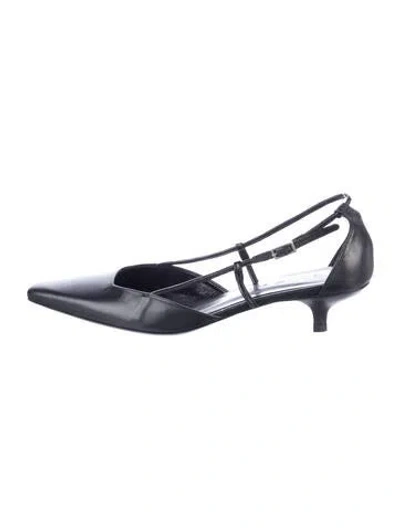 Pre-owned By Far Leather Slingback Pumps In Black