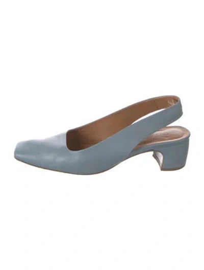 Pre-owned By Far Leather Slingback Pumps In Blue