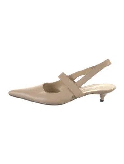 Pre-owned By Far Leather Slingback Pumps In Neutral
