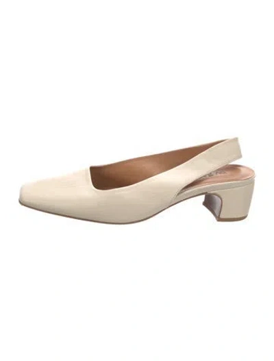 Pre-owned By Far Leather Slingback Pumps In Neutral