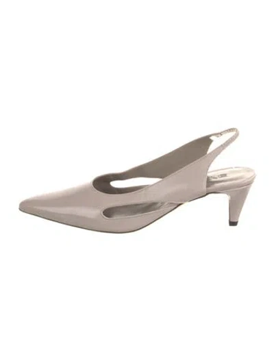Pre-owned By Far Leather Slingback Pumps In Neutral