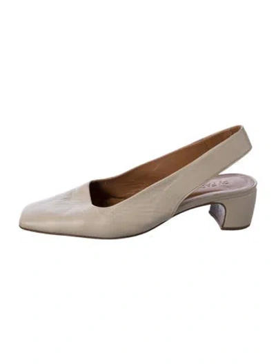 Pre-owned By Far Leather Slingback Pumps In Neutral