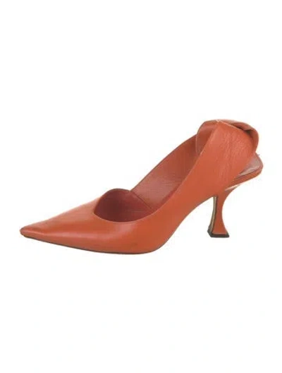 Pre-owned By Far Leather Slingback Pumps In Orange