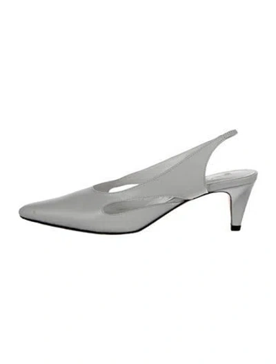 Pre-owned By Far Leather Slingback Pumps In Silver