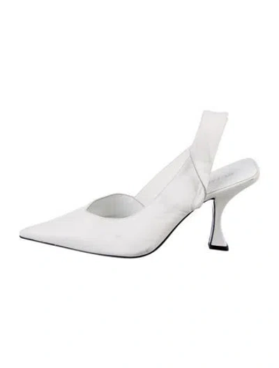 Pre-owned By Far Leather Slingback Pumps In White