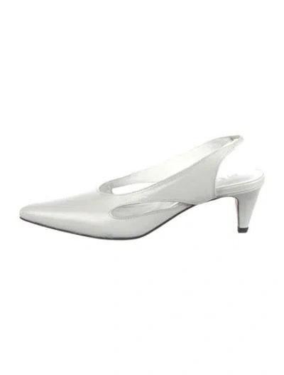 Pre-owned By Far Leather Slingback Pumps In White