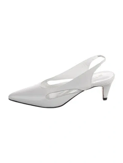 Pre-owned By Far Leather Slingback Pumps In White