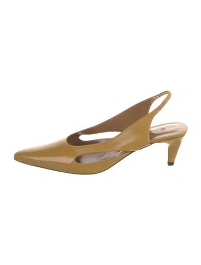Pre-owned By Far Leather Slingback Pumps In Yellow