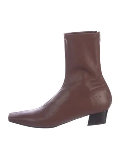 Pre-owned By Far Leather Sock Boots In Burgundy