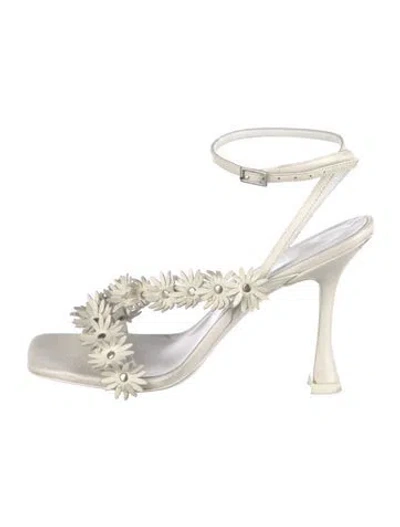 Pre-owned By Far Leather Studded Accents Slingback Sandals In White