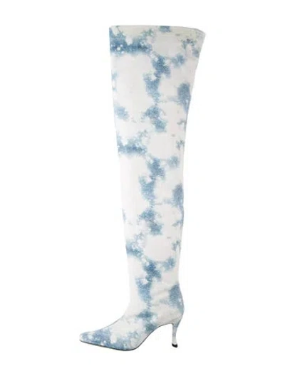 Pre-owned By Far Leather Tie-dye Print Boots In Blue