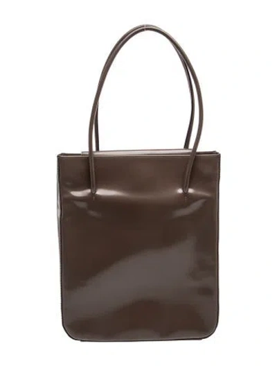 Pre-owned By Far Leather Tote In Brown/grey