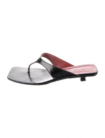 Pre-owned By Far Leather T-strap Sandals In Black