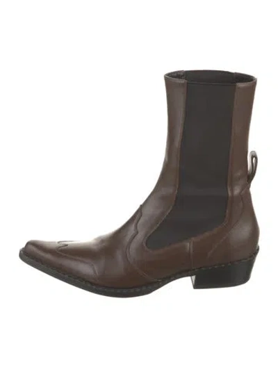 Pre-owned By Far Leather Western Boots In Black/brown