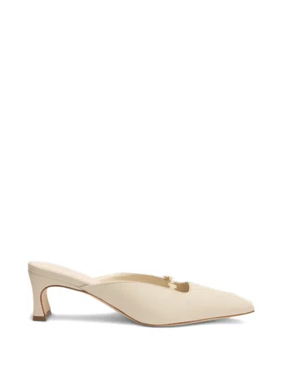 By Far Leda Sculpted Chain Leather Mules In White