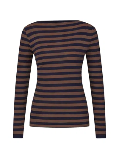 By Far Leya Striped Top In Brown