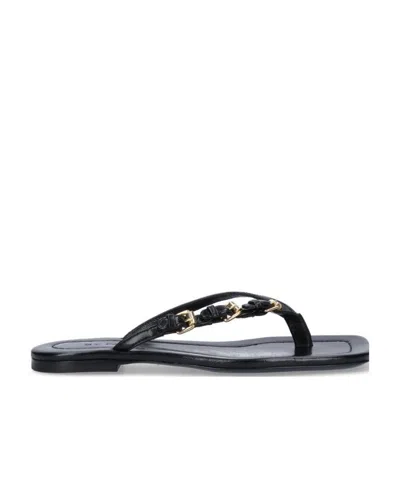 By Far Mare Squared-toe Flip-flops In Black