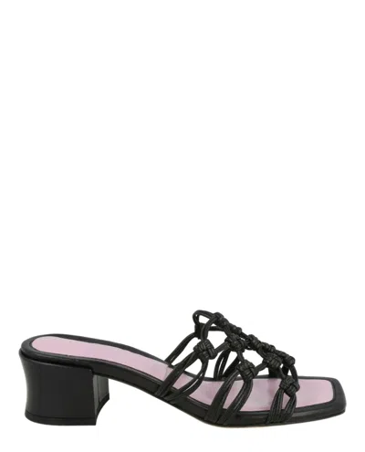 By Far Marsha Knotted Leather Mule Sandals In Black