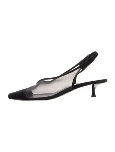 Pre-owned By Far Mesh Slingback Pumps In Black