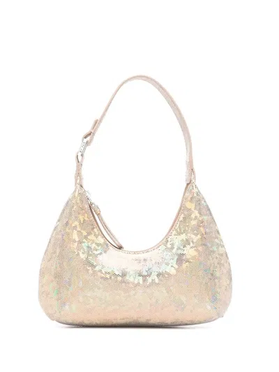 By Far Metallic-effect Zipped Tote In Nude