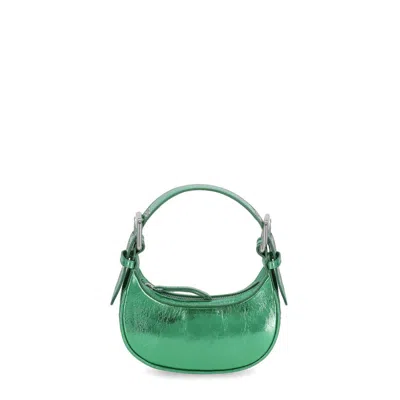 By Far Metallic Zipped Shoulder Bag In Green