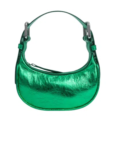 By Far Metallic Zipped Shoulder Bag In Green