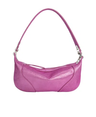 By Far Mini Amira Metallic-effect Shoulder Bag In Pink