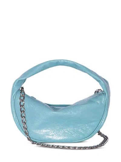 By Far Mini Cush Cadet Creased Leather Shoulder Bag In Blau