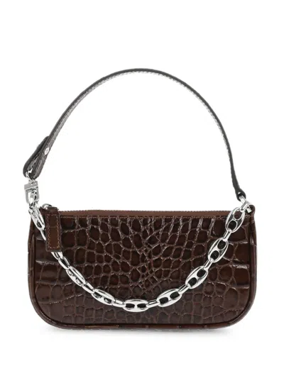 By Far Mini Rachel Crocodile-effect Shoulder Bag In Brown