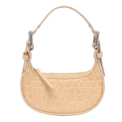 By Far Mini Soho Croco Shoulder Bag In Beige