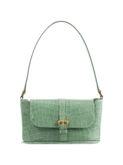 By Far Miranda Croco-embossed Leather Shoulder Bag In Green
